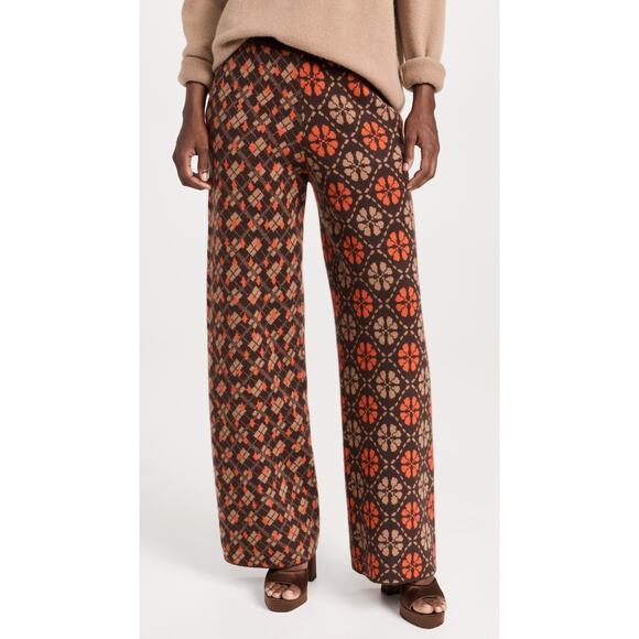 LINGUA FRANCA Pants - Lingua Franca Brown Orange Wool Cashmere Knit Jacquard Pants XS